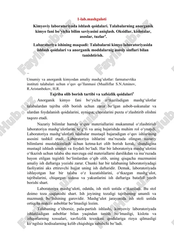 kimyoviy laboratoriyada ishlash qoidalari — DOCX