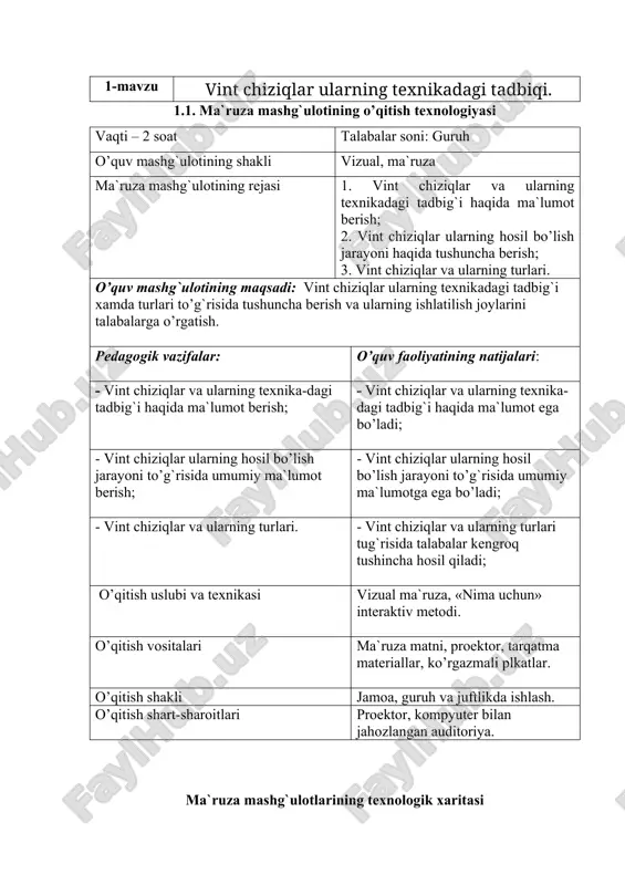 vint chiziqlar ularning texnikadagi tadbiqi — DOCX