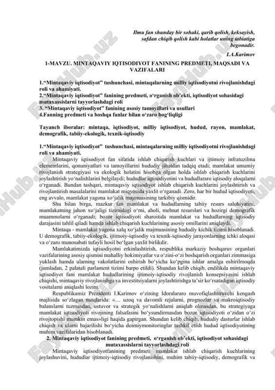 mintaqaviy iqtisodiyot — DOCX