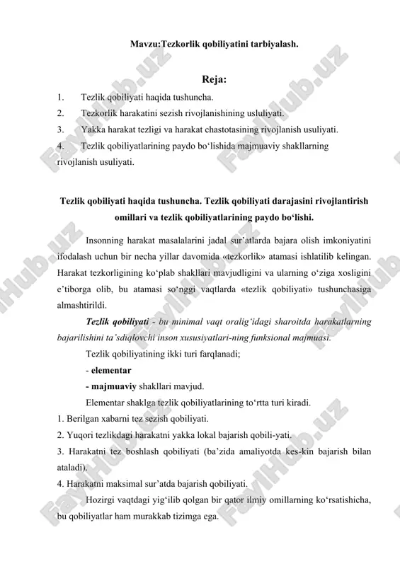 tezkorlik qobiliyatini tarbiyalash — DOCX