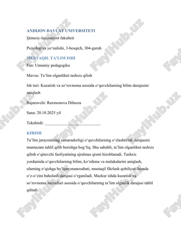 ta’lim olganlikni tashxis qilish — DOCX