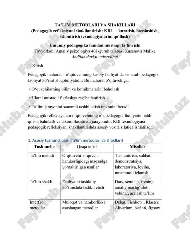ta’lim metodlari va shakillari — DOCX