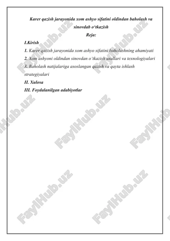 xom ashyolar sifatini baholash — DOCX