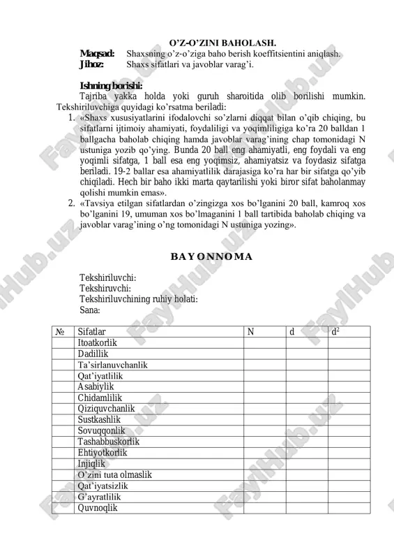 o’z-o’zini baholash — PDF