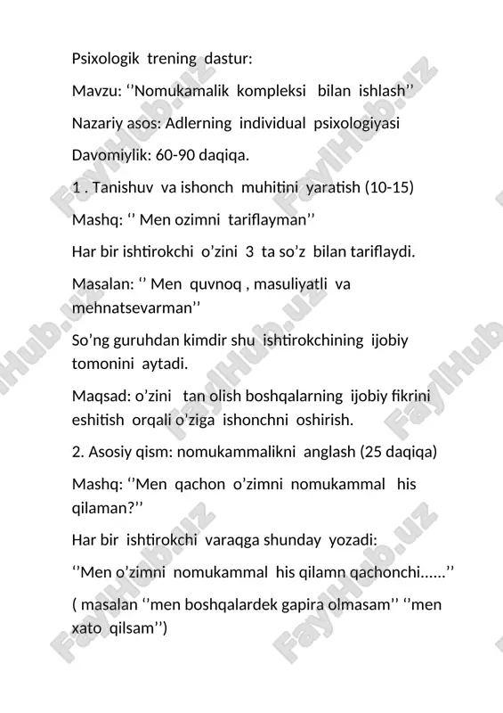 psixologik trening dastur — DOCX