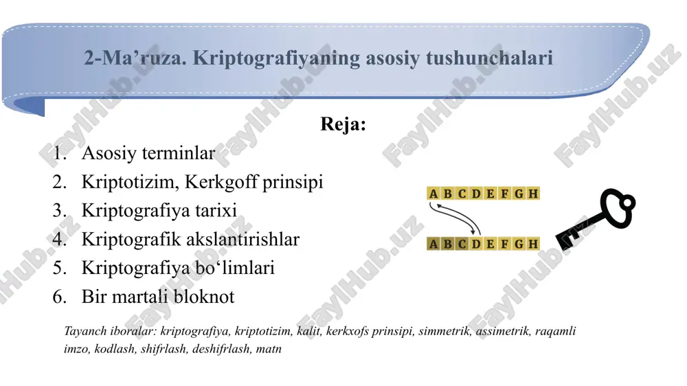 ma’ruza.kriptografiyaningasosiytushunchalari — PPTX