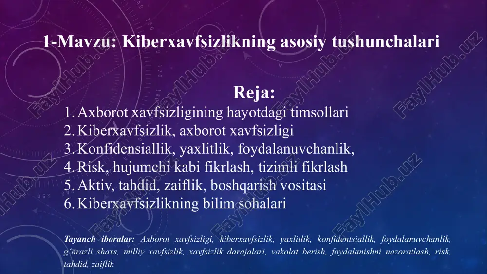 kiberxavfsizlikning asosiy tushunchalari — PPTX