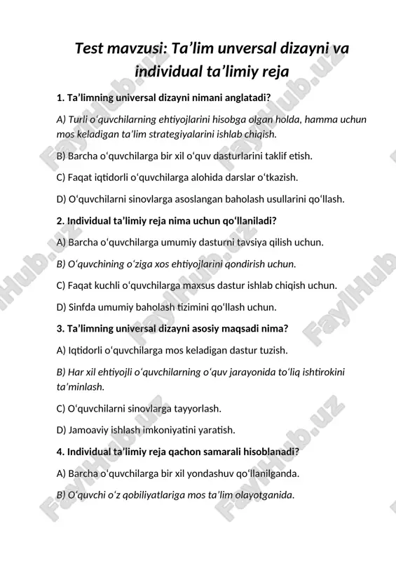 taʼlim unversal dizayni va individual taʼlimiy reja — DOCX