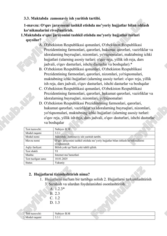 maktabda zamonaviy ish yuritish tartibi — DOCX