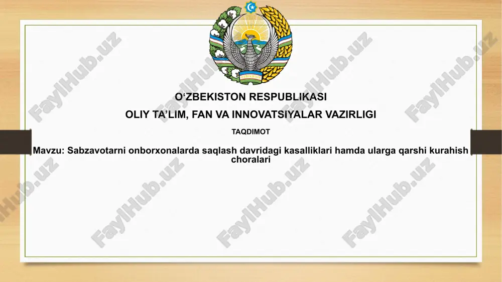 sabzavotlarning saqlashda kasalliklar va choralari — PPTX
