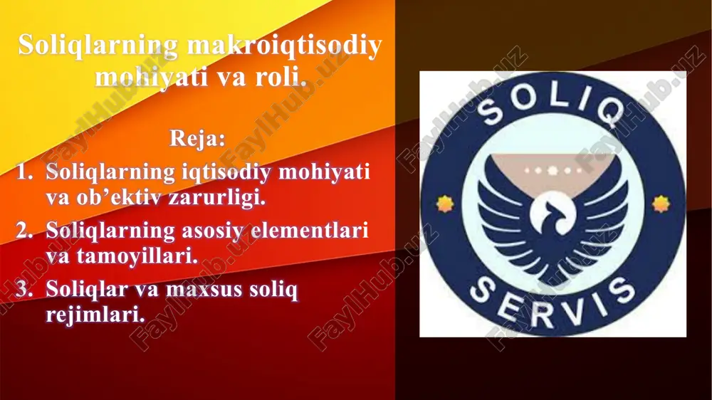 soliqlarning iqtisodiy mohiyati — PPTX
