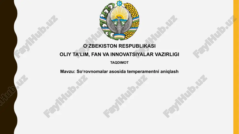 temperamentni aniqlash uchun so'rovnomalar — PPTX