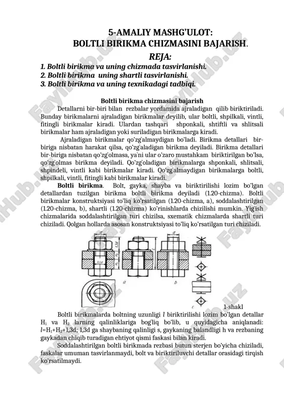 boltli birikma chizmasini bajarish — DOCX