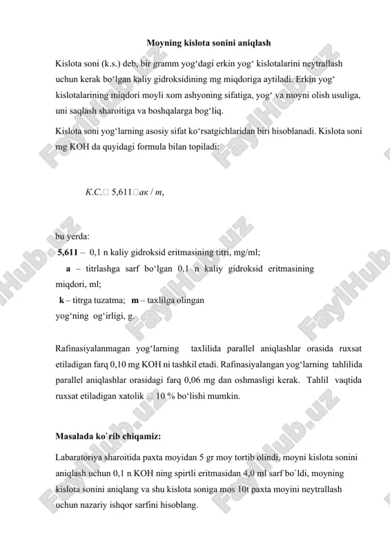 moyning kislota sonini aniqlash — DOCX