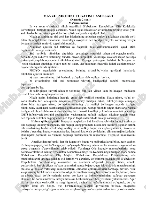 nikohni tugatish asoslari — DOCX