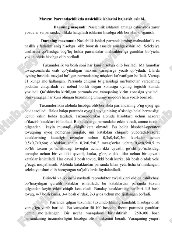 naslchilik ishlarini bajarish uslubi — DOCX