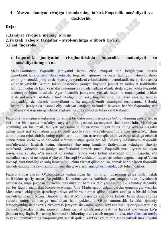 fuqarolik va daxldorlik — DOCX