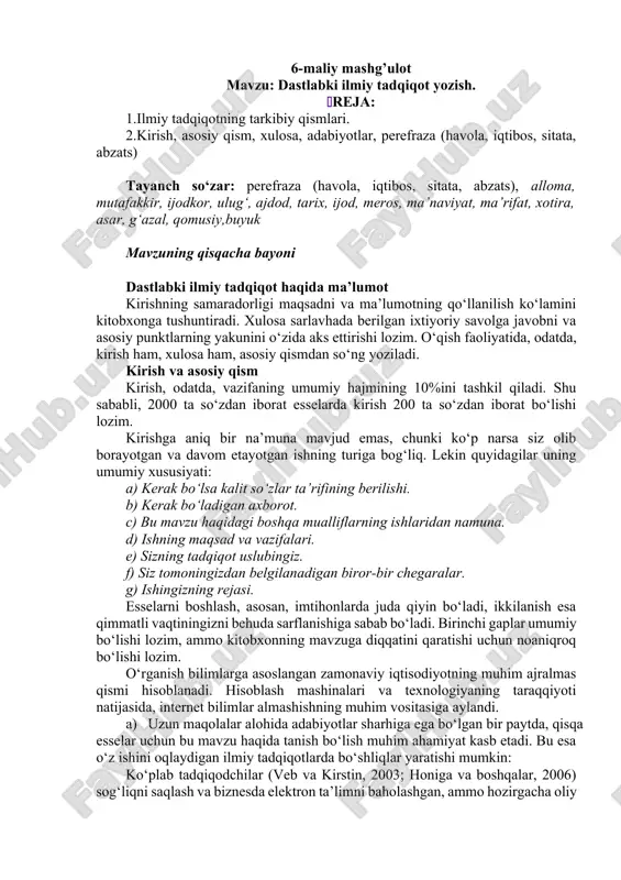 dastlabki ilmiy tadqiqot haqida ma’lumot — DOCX