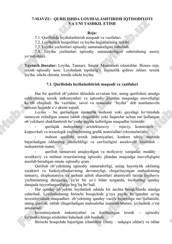 qurilishda loyihalashtirish iqtisodiyoti — DOCX
