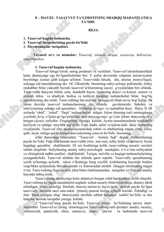 tasavvuf ta’limotining sharqq madaniyatiga ta’siri — DOCX