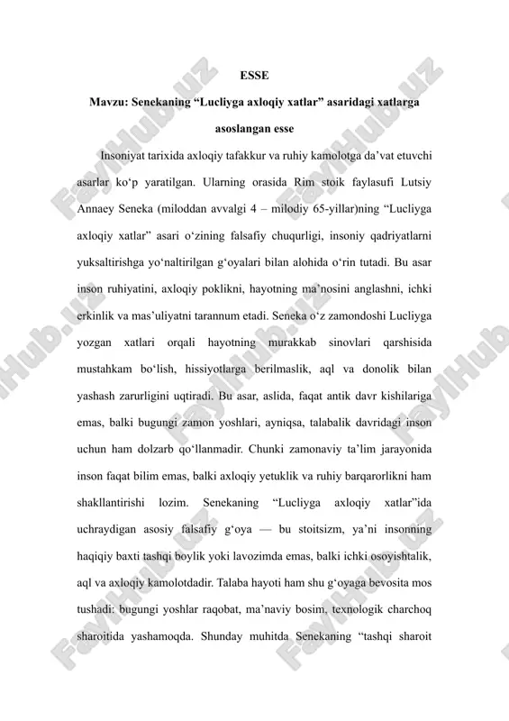senekaning “lucliyga axloqiy xatlar” asaridagi xatlarga asoslangan esse — DOCX