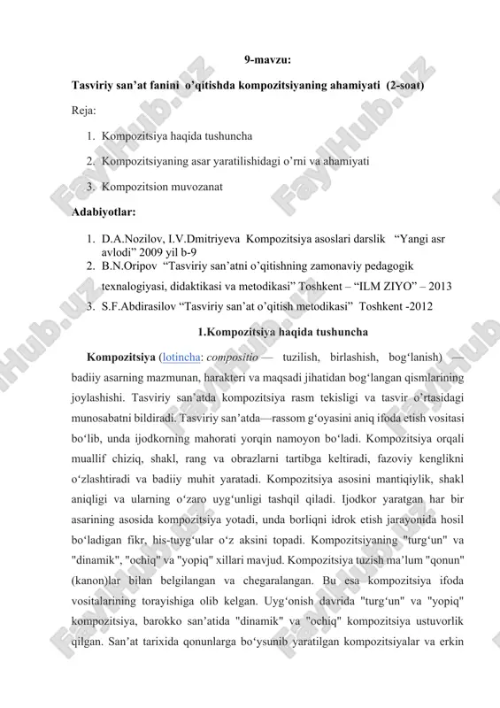tasviriy san’at fanini o’qitishda kompozitsiyaning ahamiyati — DOCX