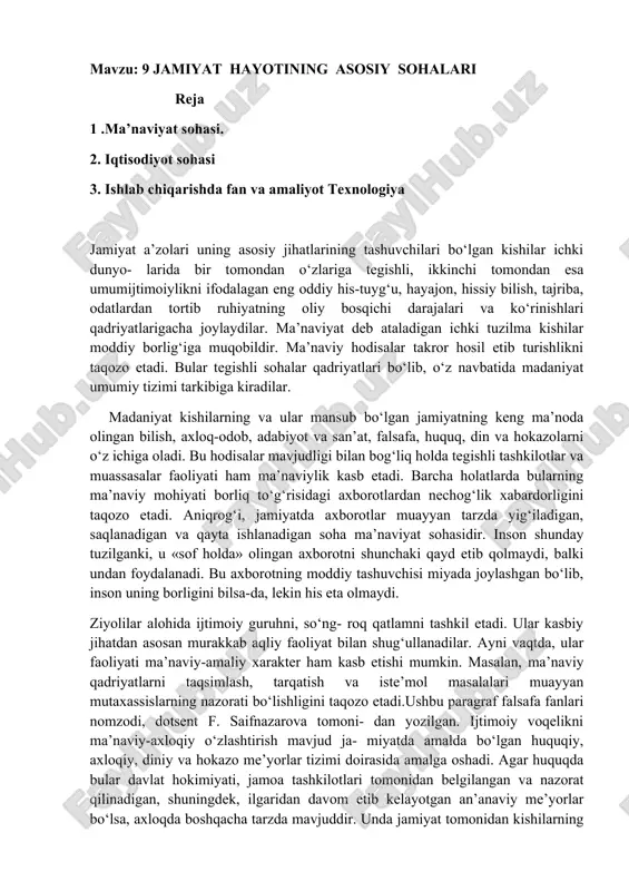 jamiyat hayotining asosiy sohalari — DOCX