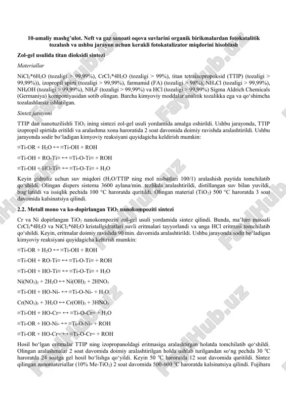 neft va gaz sanoati fotokatalitik tozalash — DOCX