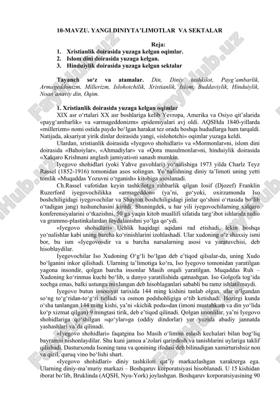yeni dini elmlar va sektlar — DOCX