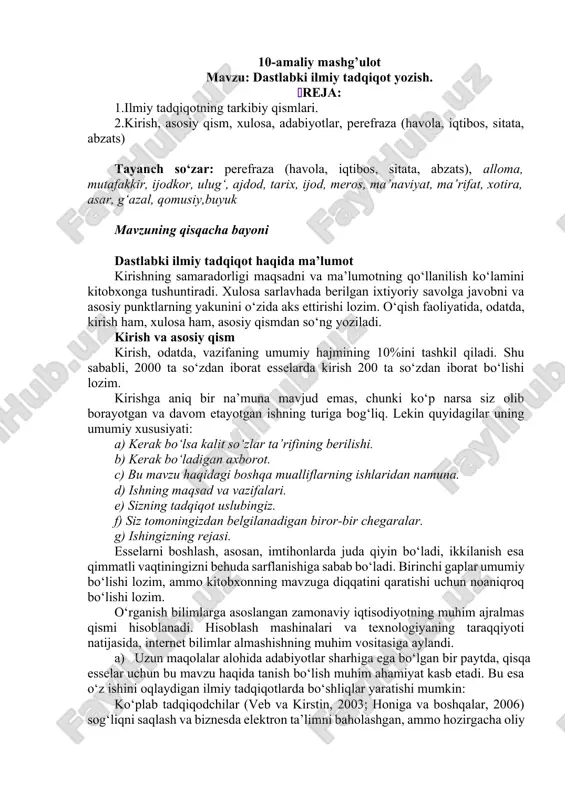 dastlabki ilmiy tadqiqot yozish — DOCX