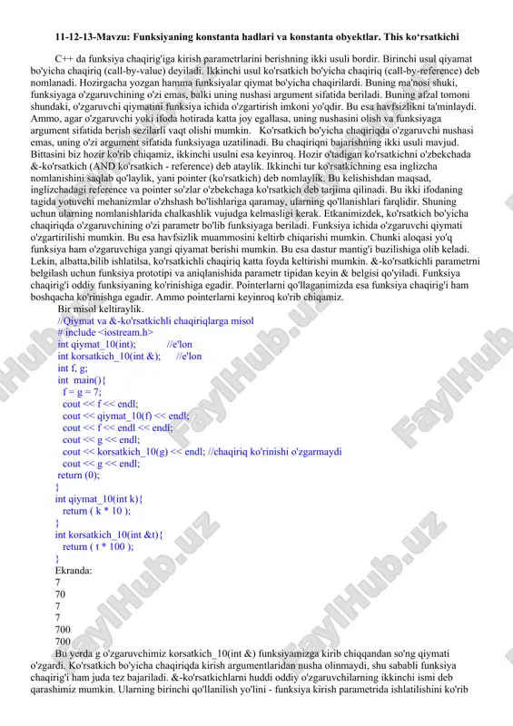 funksiyaning konstanta hadlari va konstanta obyektlar — DOCX
