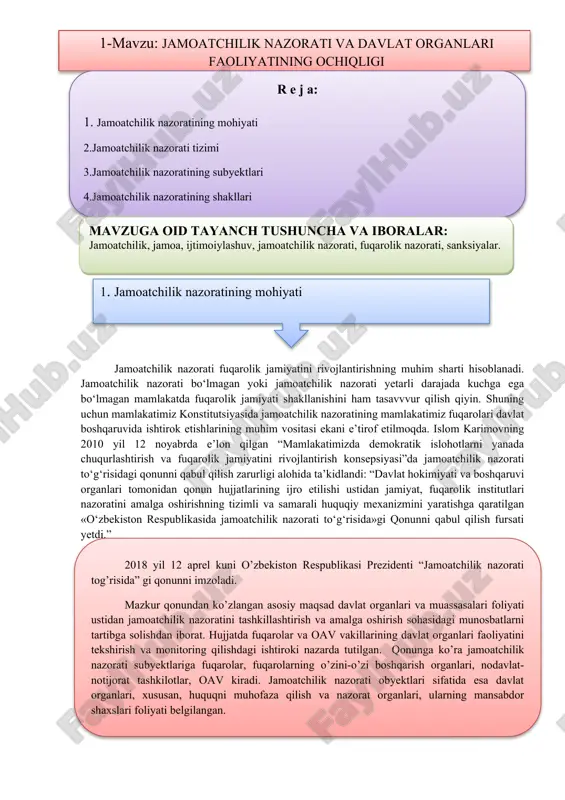jamoatchilik nazorati va davlat organlari faoliyatining ochiqligi — DOCX
