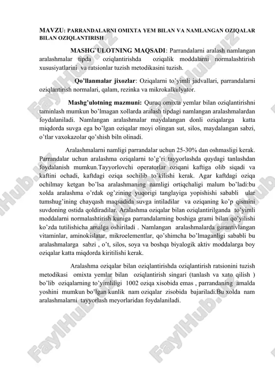 parrandalar oziqlantirish metodikasi — DOCX