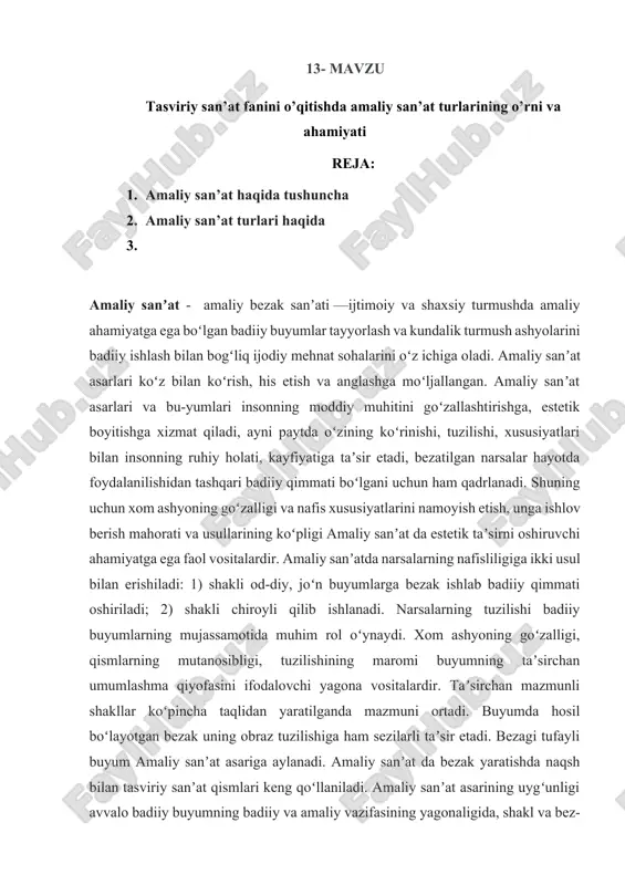 amaliy san’at fanini o’qitish — DOCX