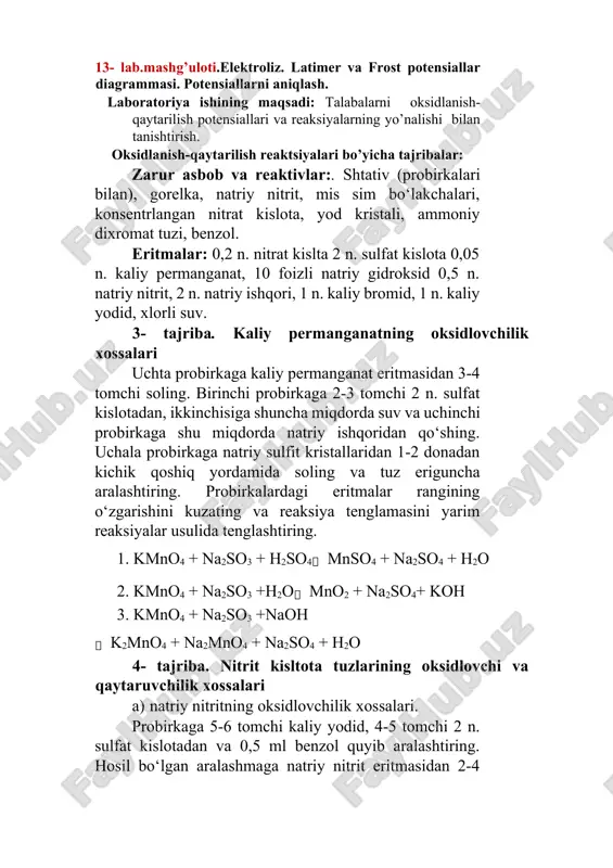 elektroliz. latimer va frost potensiallar diagrammasi — DOCX