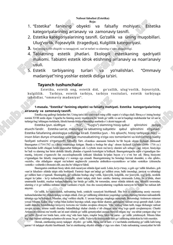 nafosat falsafasi (estetika) — DOCX