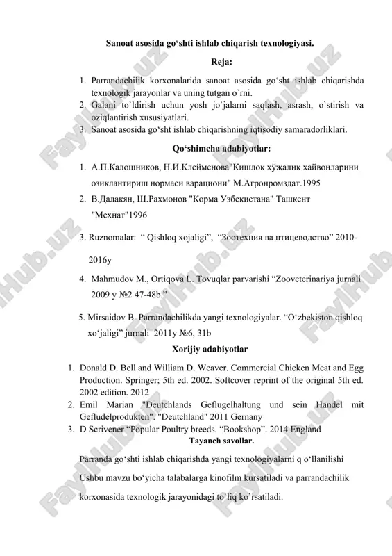sanoat asosida go‘shti ishlab chiqarish texnologiyasi — DOCX