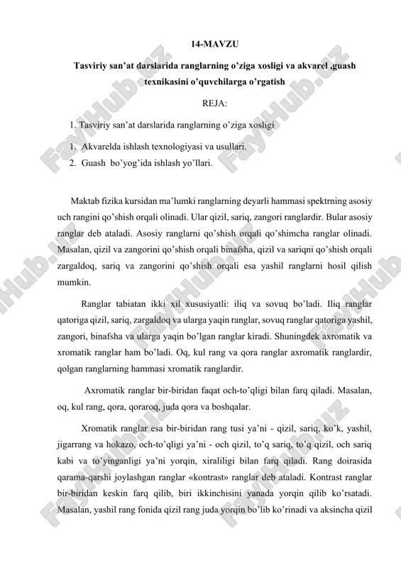 tasviriy san’at ranglarning o’ziga xosligi — DOCX