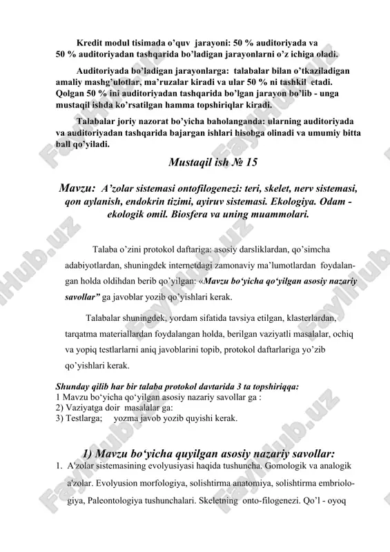 a’zolar sistemasi ontofilogenezi — DOCX