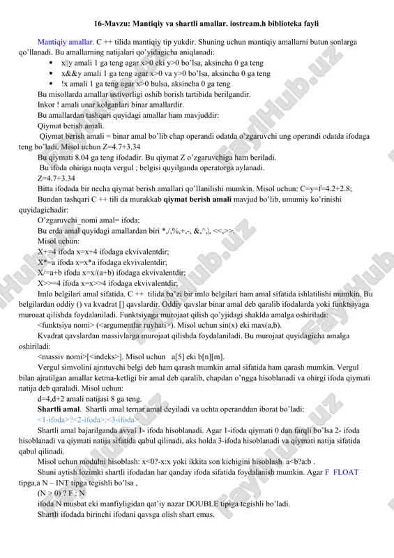 mantiqiy va shartli amallar — DOCX