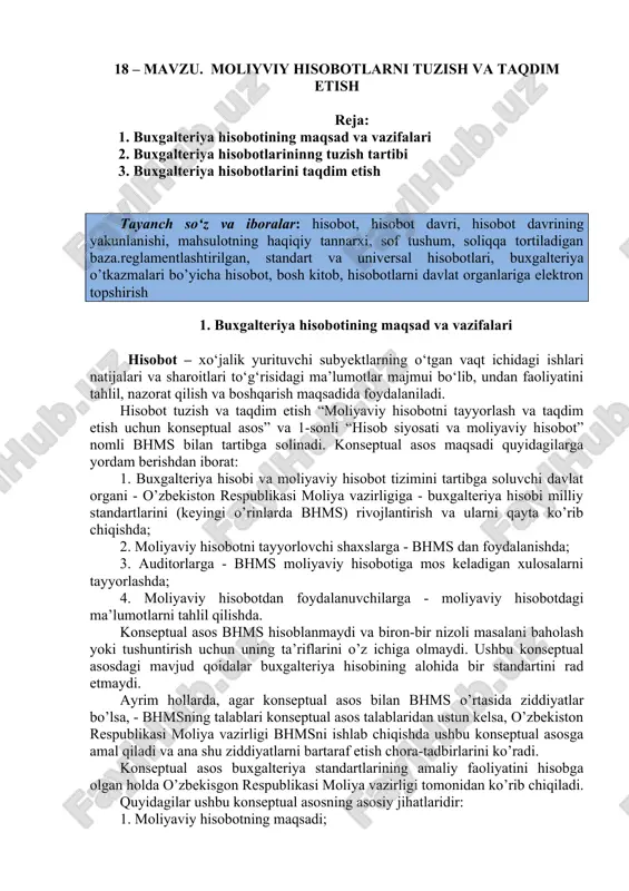 moliyviy hisobotlarni tuzish va taqdim etish — DOCX