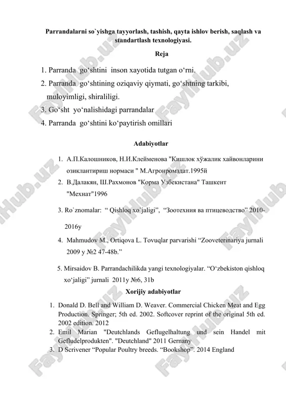 tovuqlar parvarishi — DOCX