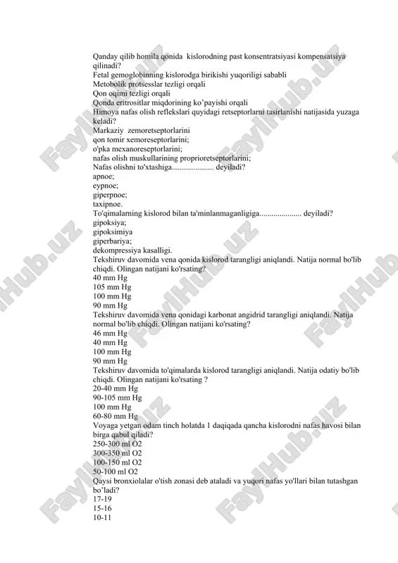 kislorodning past konsentratsiyasi kompensatsiya qilish — DOCX