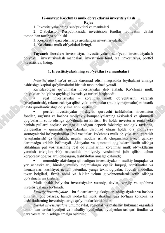 ko’chmas mulk ob’yektlarini investitsiyalash — DOCX