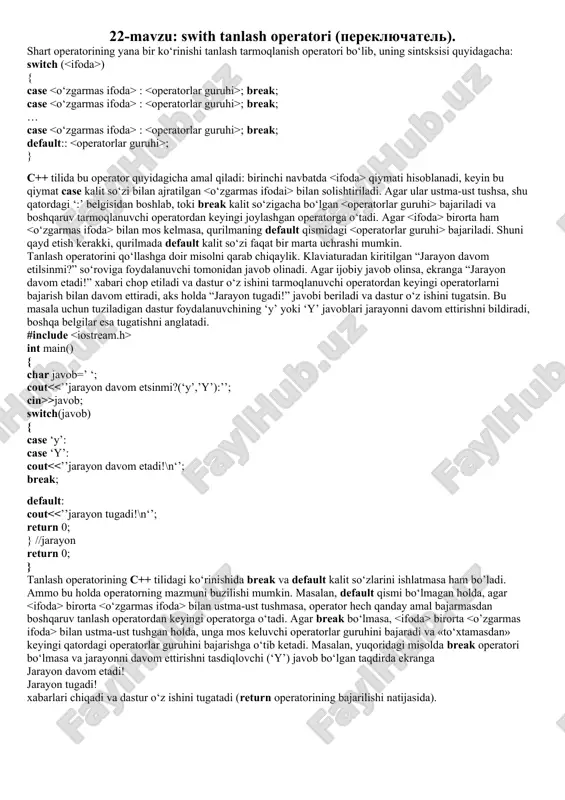 tanlash operatori — DOCX
