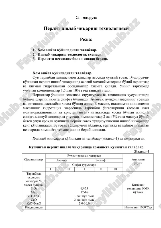 perlit ishlab chiqarish texnologiyasi — DOCX