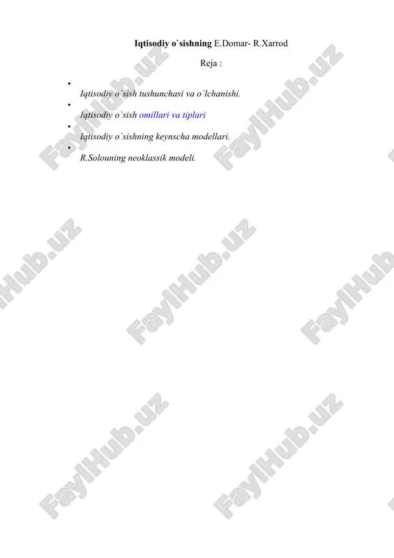 iqtisodiy o`sishning e.domar- r.xarrod — DOCX
