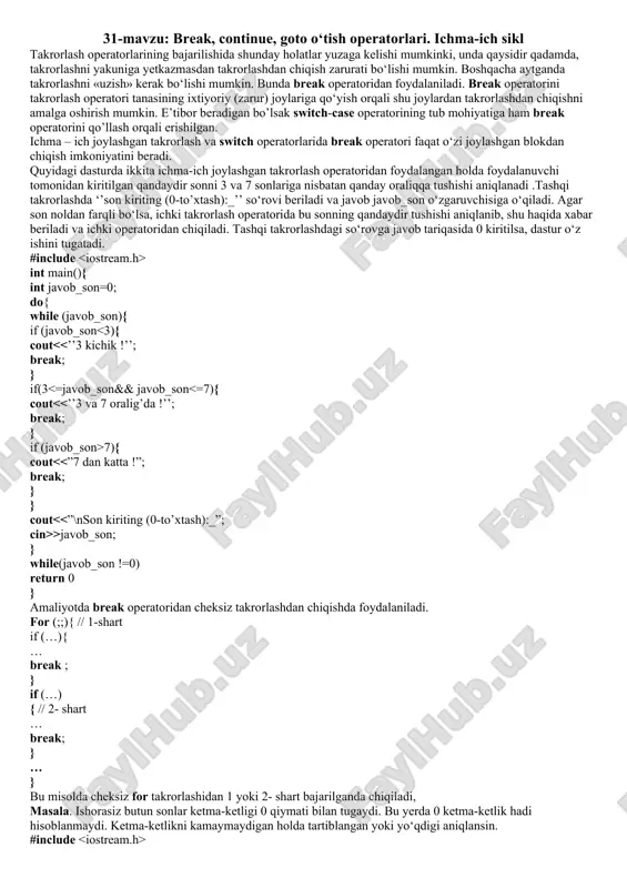 ichma-ich takrorlash operatori — DOCX