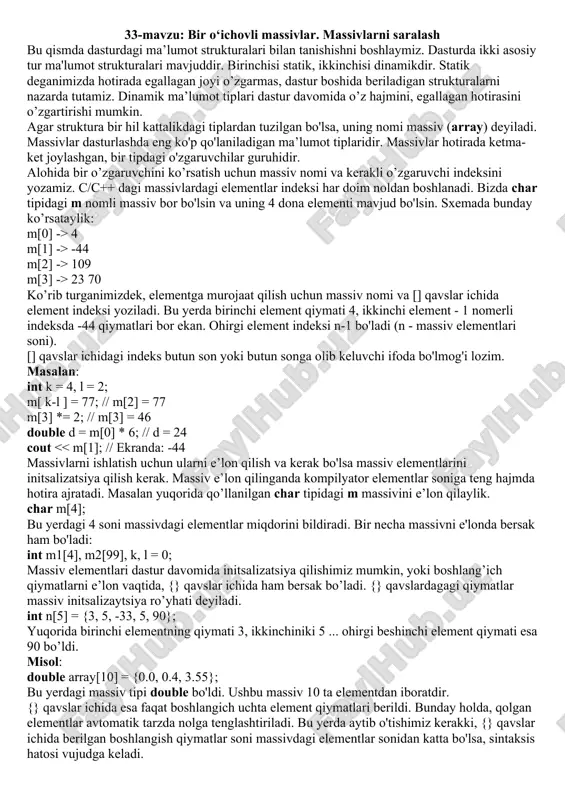 bir o‘ichovli massivlar — DOCX
