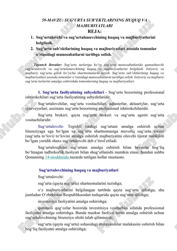 sugʼurta subʼektlarining huquq va majburiyatlari — DOCX